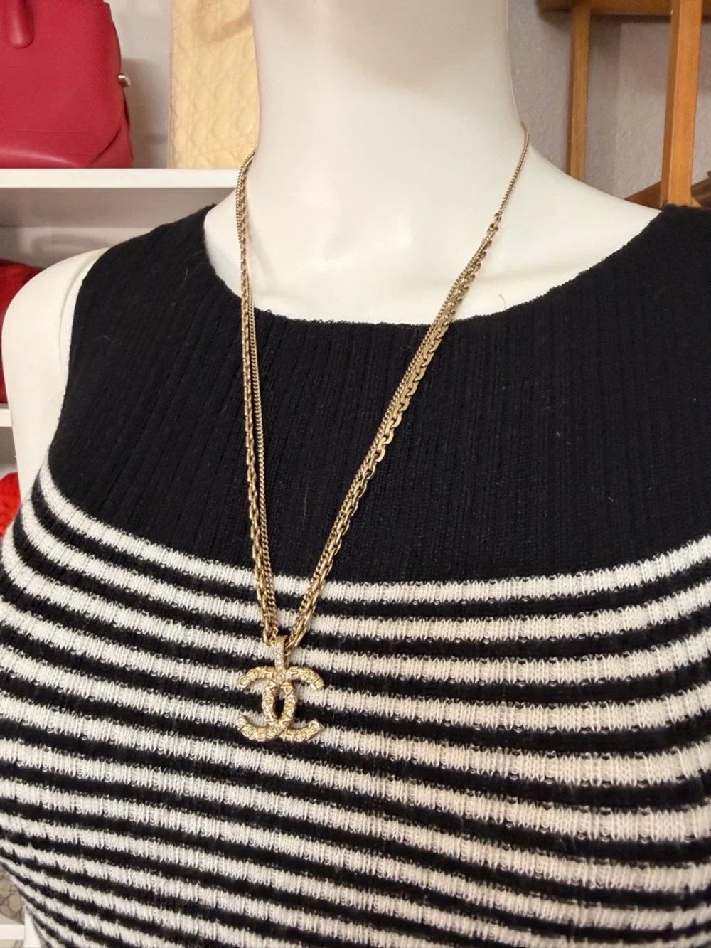 CHANEL Crystal CC Multi Strand Chain Necklace Gold